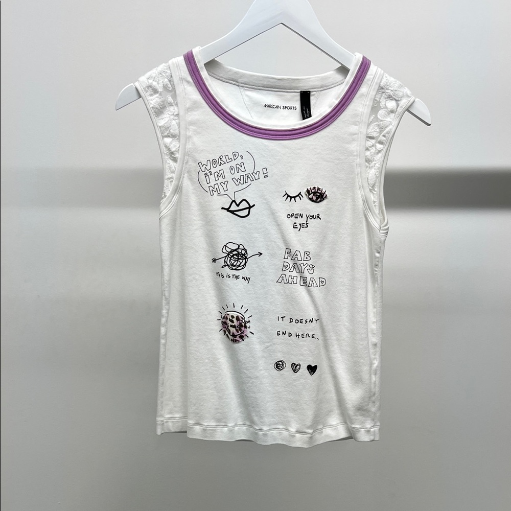 White and Purple Graphic Tank Top